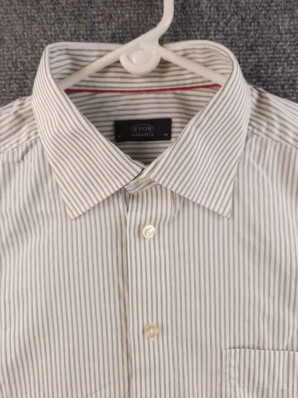 Eton Gray Cotton 17 Striped Button Up Long Sleeve Shirt Pocket Men Work Elegant